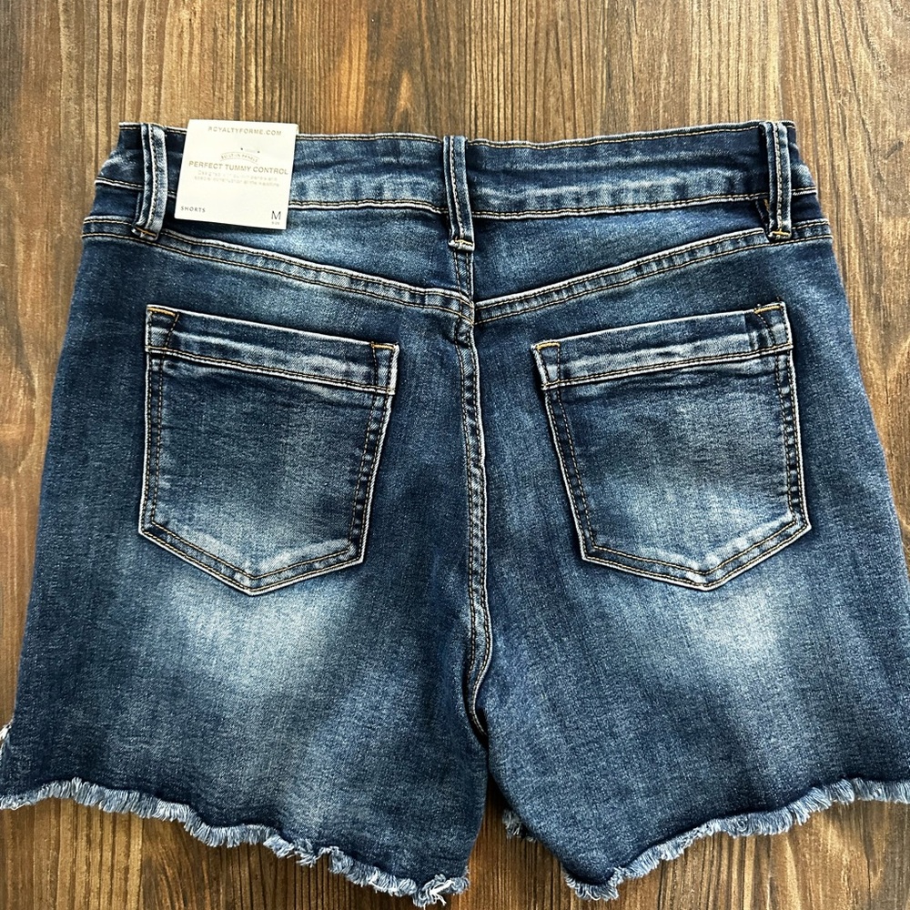 Royalty For Me Dark Blue Distressed Denim Blue Jean Shorts - Picture 14 of 16